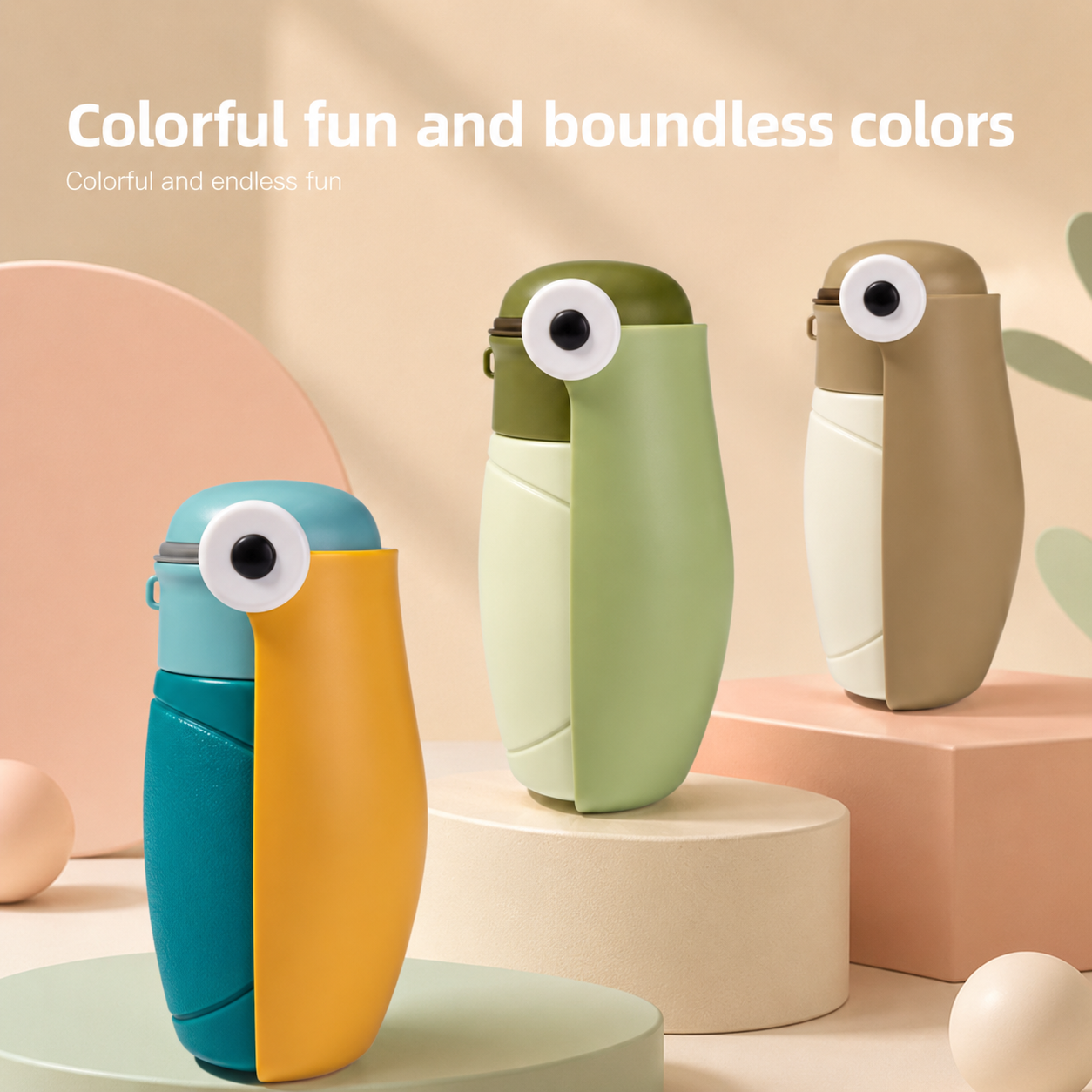 Three CoolDog Water Bottles side by side in Marsh Teal, Sage, and Sandstone, with the headline Colorful fun and boundless colors